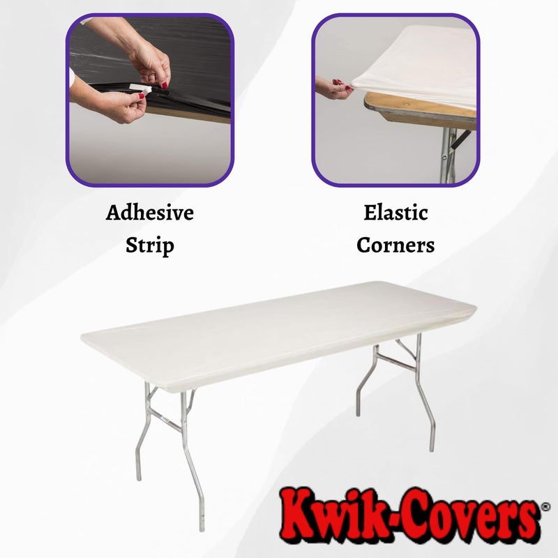Kwik-Covers 8' Rectangle Plastic Table Covers 30" x 96", Bundle of 5 (Ivory) - Image 3